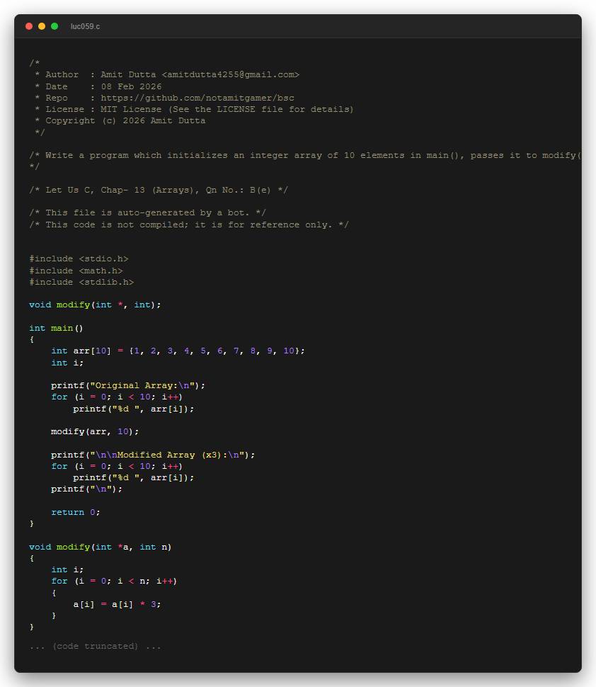Write a program which initializes an integer array of 10 elements in main(), passes it to modify(), multiplies each element by 3, and prints the new array in main().